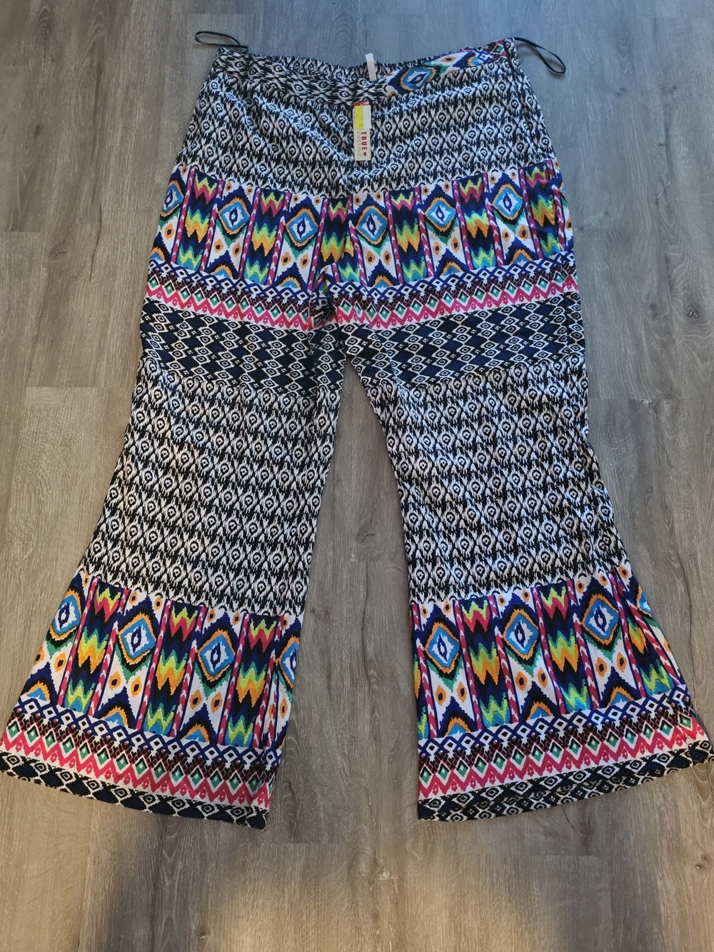 True Destiny Black & Multicolor Tribal Wide-Leg Pants